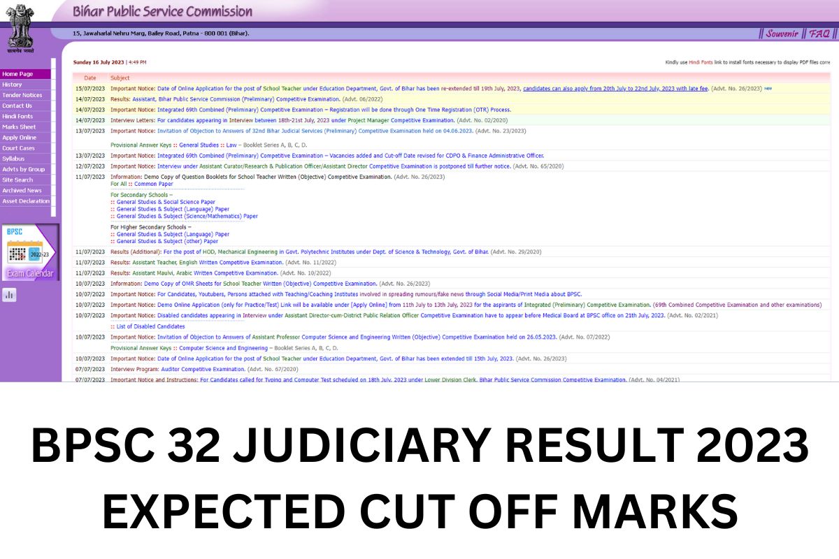 BPSC 32 Judiciary Result 2023, Judicial Services Prelims Cut Off Marks