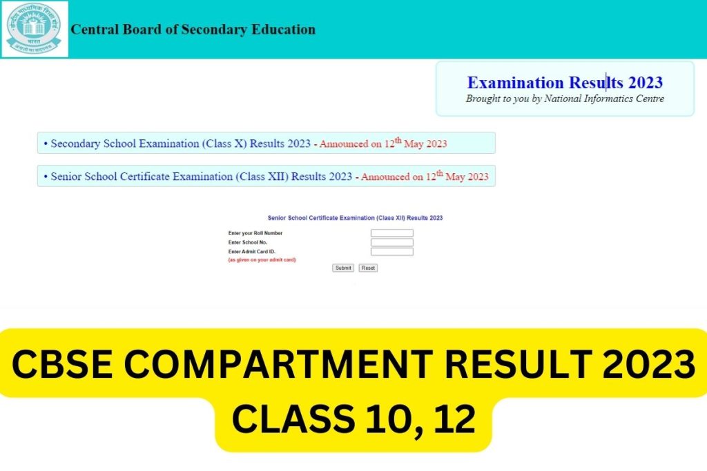 CBSE Compartment Result 2023, Class 10, 12 Supplementary Exam Results @ cbseresults.nic.in