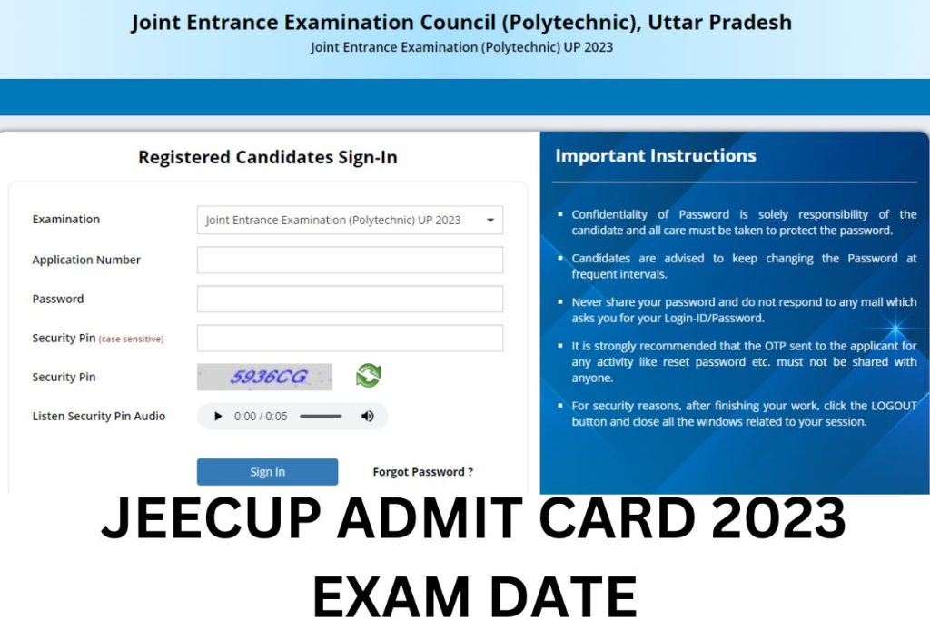 JEECUP Admit Card 2023, UP Polytechnic Hall Ticket Download @ jeecup.admissions.nic.in