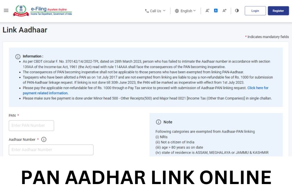 Pan Aadhar Link Online, incometax.gov.in Status Check, Last Date