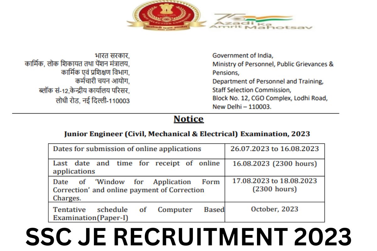 SSC JE Notification 2024, Vacancy, Application Form, Apply Online @ ssc.nic.in