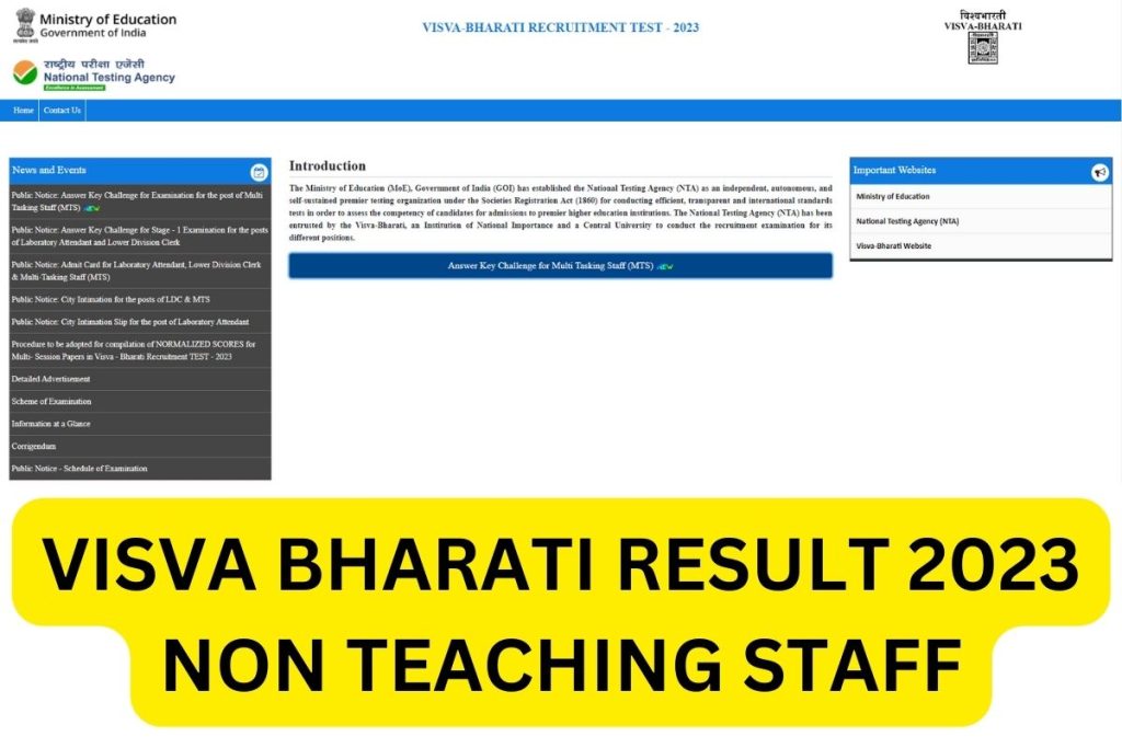 Visva Bharati Result 2023, Non Teaching Staff Cut Off Marks, Merit List