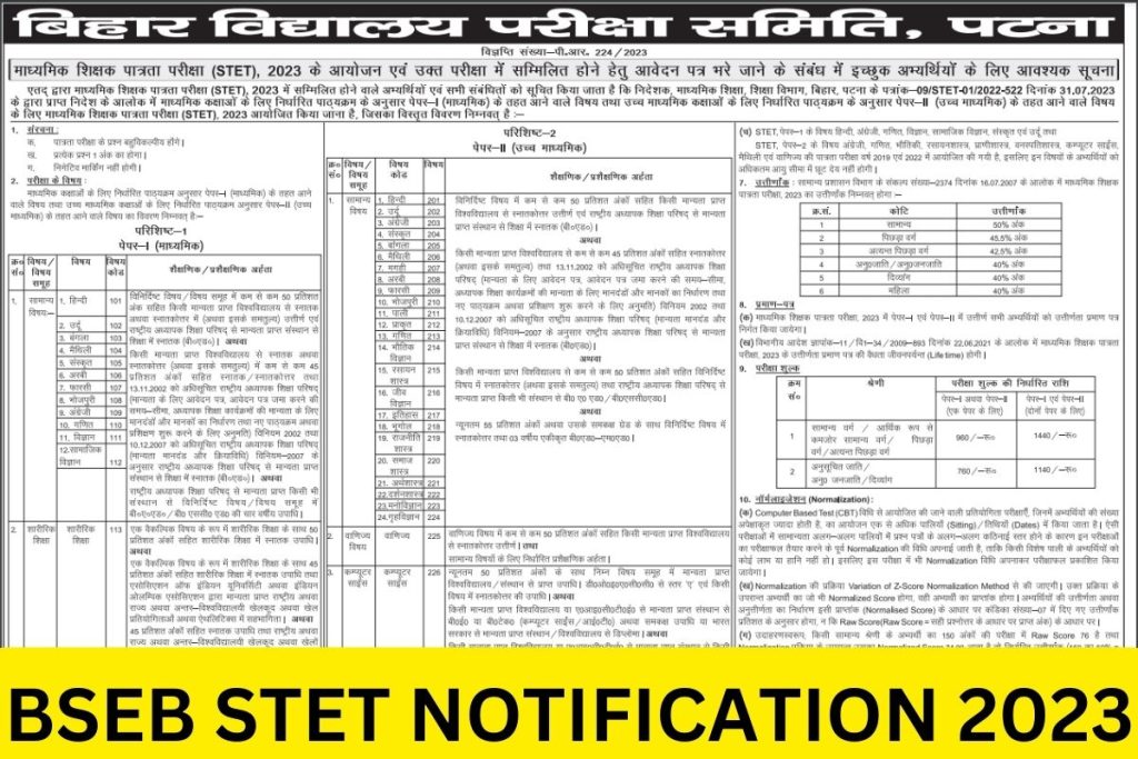 बिहार एसटीईटी 2023 अधिसूचना, ऑनलाइन फॉर्म, पात्रता, ऑनलाइन आवेदन करें।