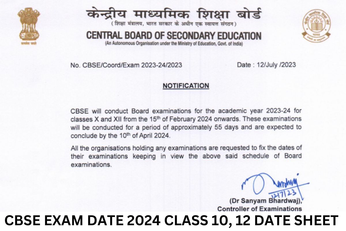 CBSE Date Sheet 2024 -Practical/ Theory 10th, 12th Exam Date Link