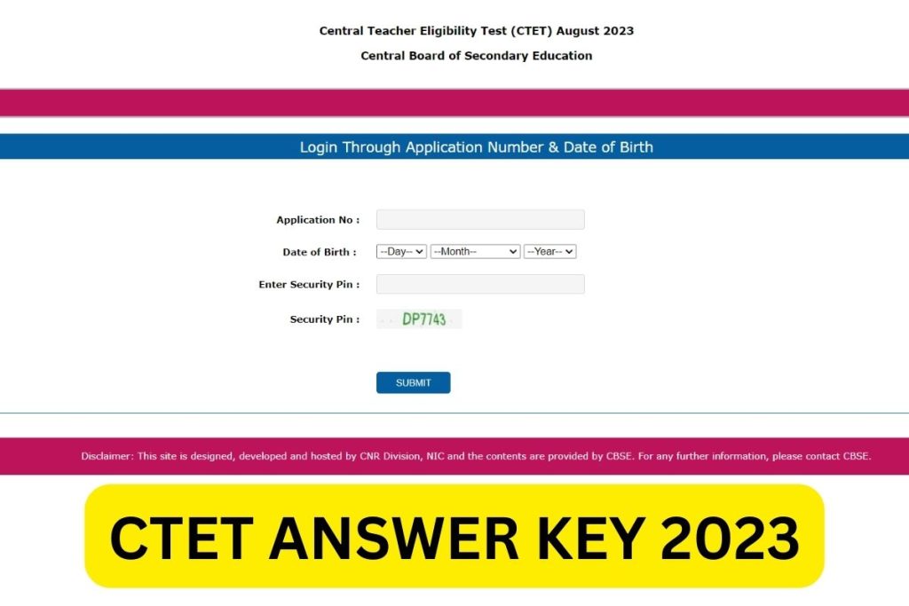 CTET Answer Key 2023, Paper 1, 2 Response Sheet @ ctet.nic.in