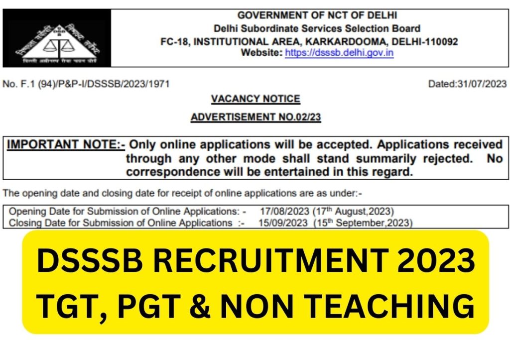 DSSSB Recruitment 2023, TGT PGT Notification, Eligibility, Application Form