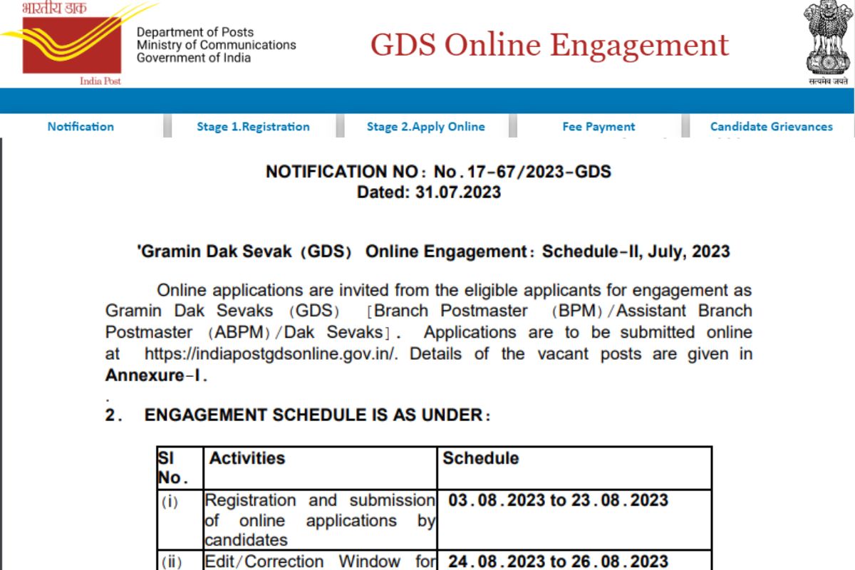India Post GDS Recruitment 2024, Post Office Bharti Notification, Apply Online
