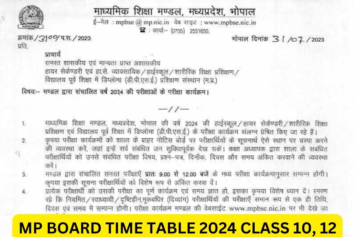 MPBSE Class 10th, 12th Exam Date Sheet PDF Link