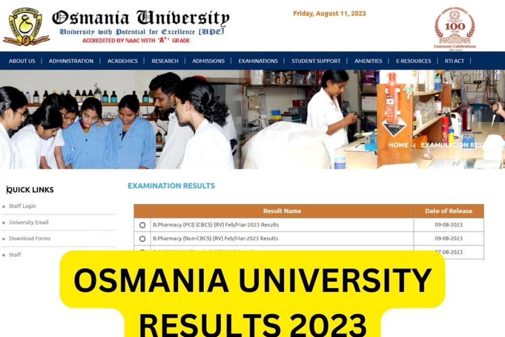 Osmania University Results 2023, OU Degree Result @ osmania.ac.in