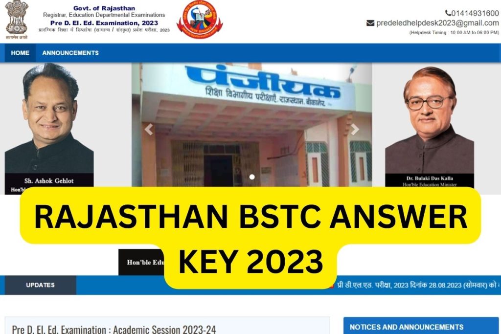 Rajasthan BSTC Answer Key 2023, Pre Deled Question Paper PDF Download