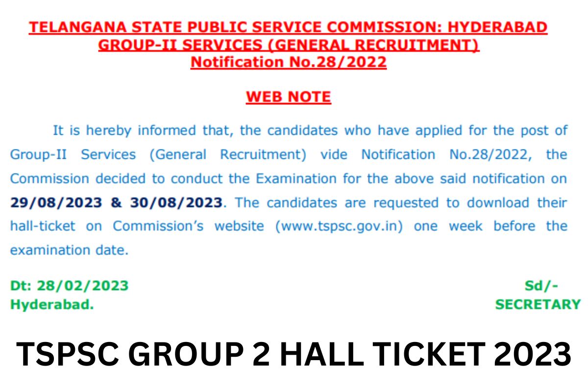TSPSC Group 2 Hall Ticket 2023, tspsc.gov.in Group II Admit Card Download