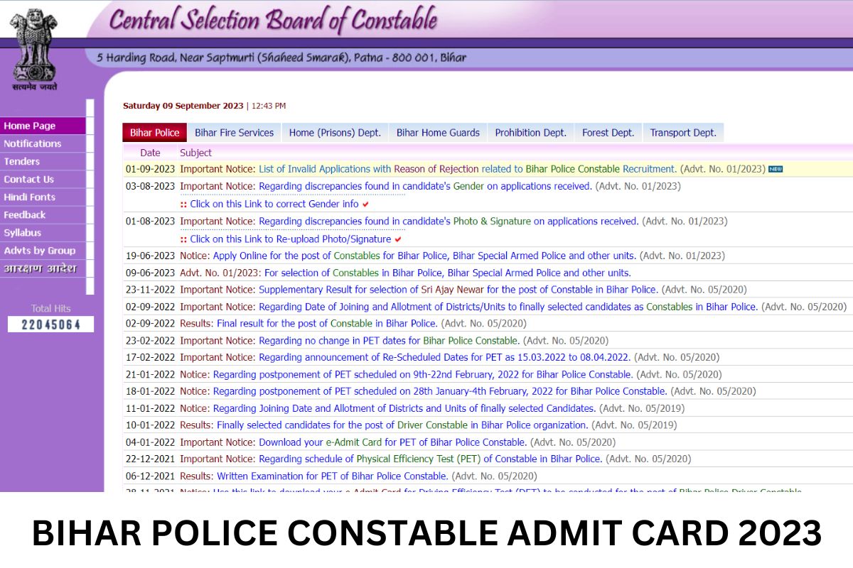 Bihar Police Constable Admit Card 2023, csbc.bihar.nic.in Call Letter Link