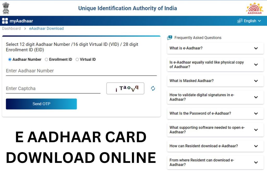 E Aadhaar Card Download PDF, myaadhaar.uidai.gov.in Status Check Link