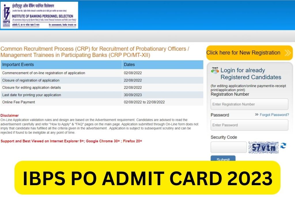 IBPS PO Admit Card 2023, Probationary Officer Prelims Call Letter Link
