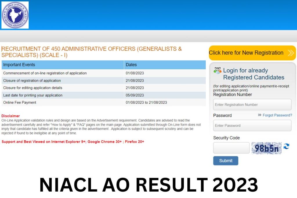 NIACL AO Result 2023, Administrative Officer Cut Off Marks