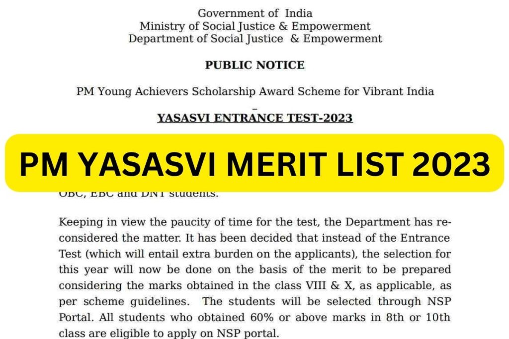 PM YASASVI Merit List 2023, yet.nta.ac.in Scholarship Result