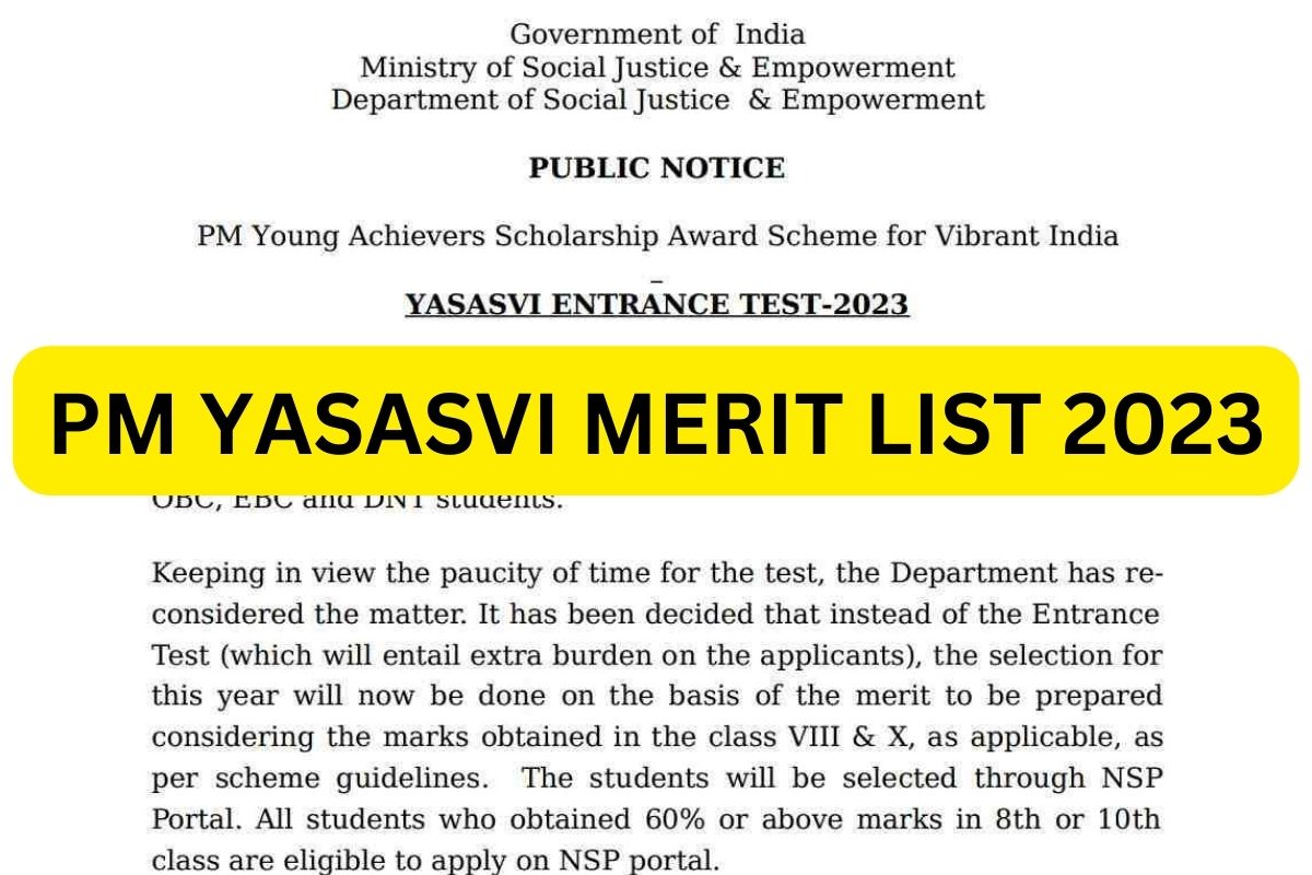 PM YASASVI Merit List 2023, yet.nta.ac.in Scholarship Result Date