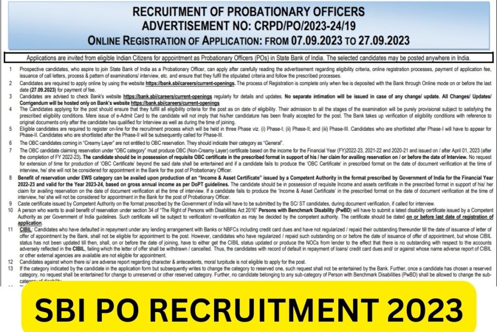 SBI PO Recruitment 2023, Notification, Application Form