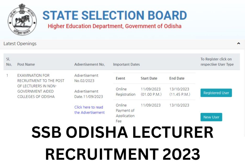 SSB Odisha Lecturer Recruitment 2023, Notification, Application Form, Eligibility, Apply Online