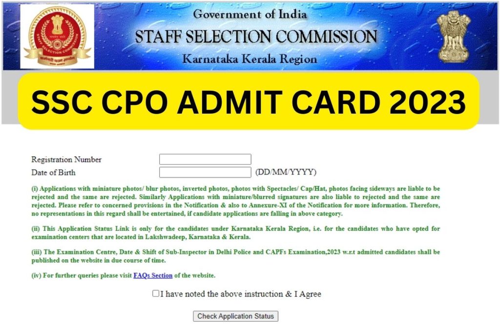 SSC CPO Admit Card 2023, Delhi Police SI Application Status Region Wise