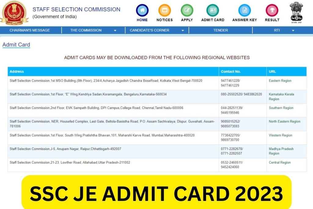 SSC JE Admit Card 2023, ssc.nic.in Junior Engineer Hall Ticket Download Link