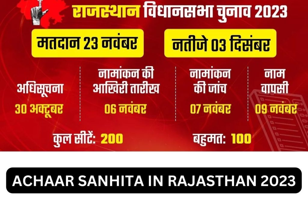 आचार संहिता 2023 राजस्थान में चुनाव तिथि, आचार संहिता तिथि और समय