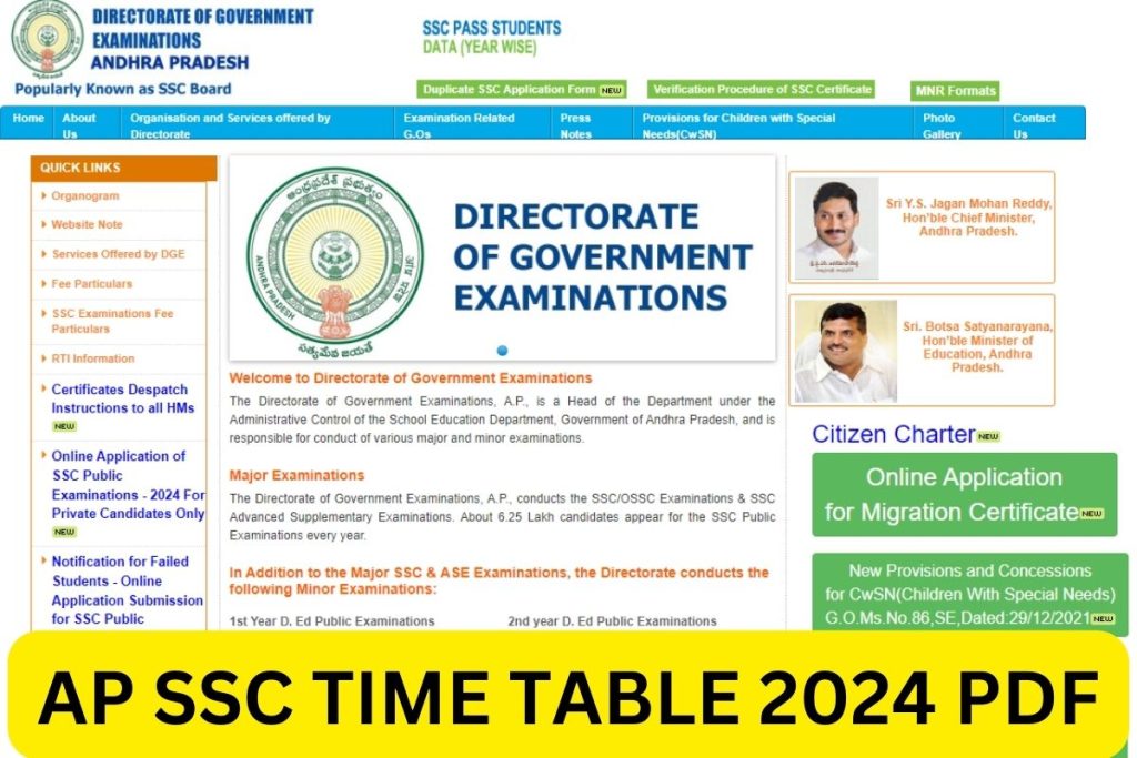 AP SSC Time Table 2024, Class 10th Exam Date Sheet