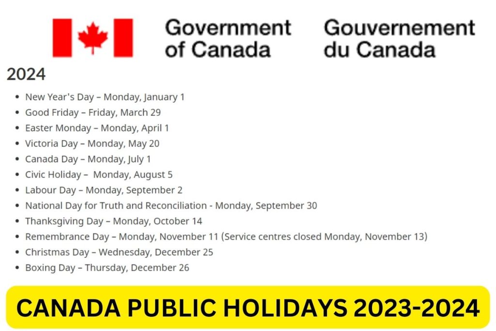 Canada Public Holidays 2023-2024, Statutory Holidays in Canada