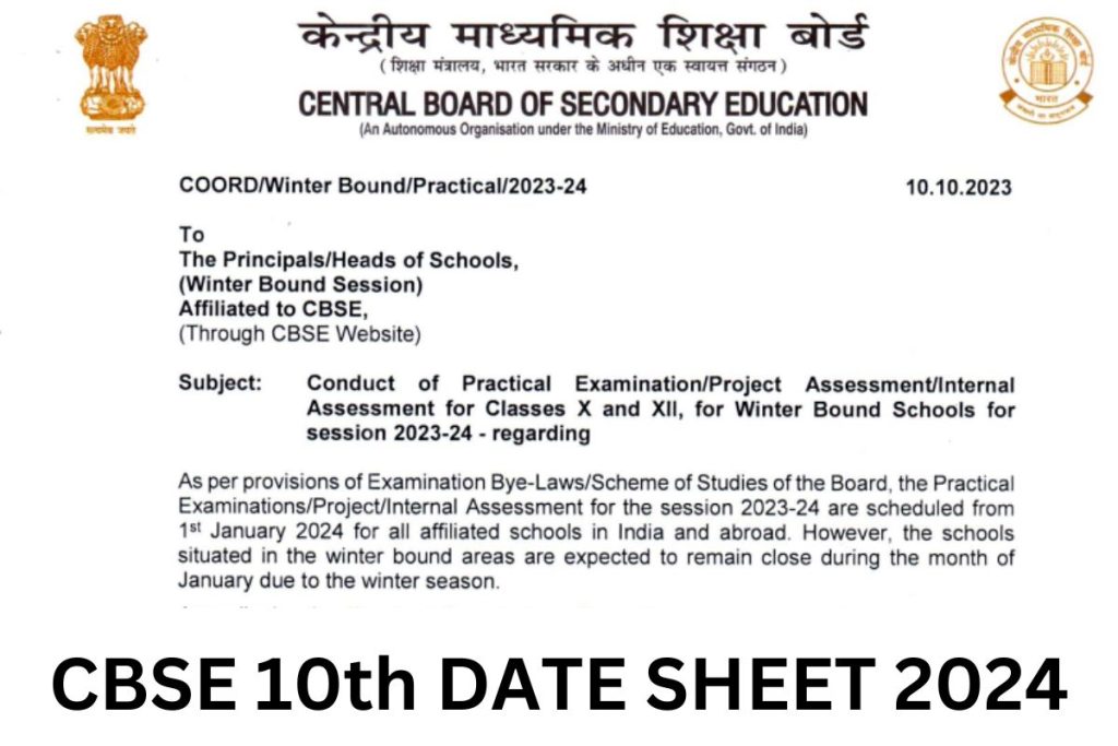 CBSE 10th Date Sheet 2024 PDF, cbse.gov.in Class 10 Time Table Link