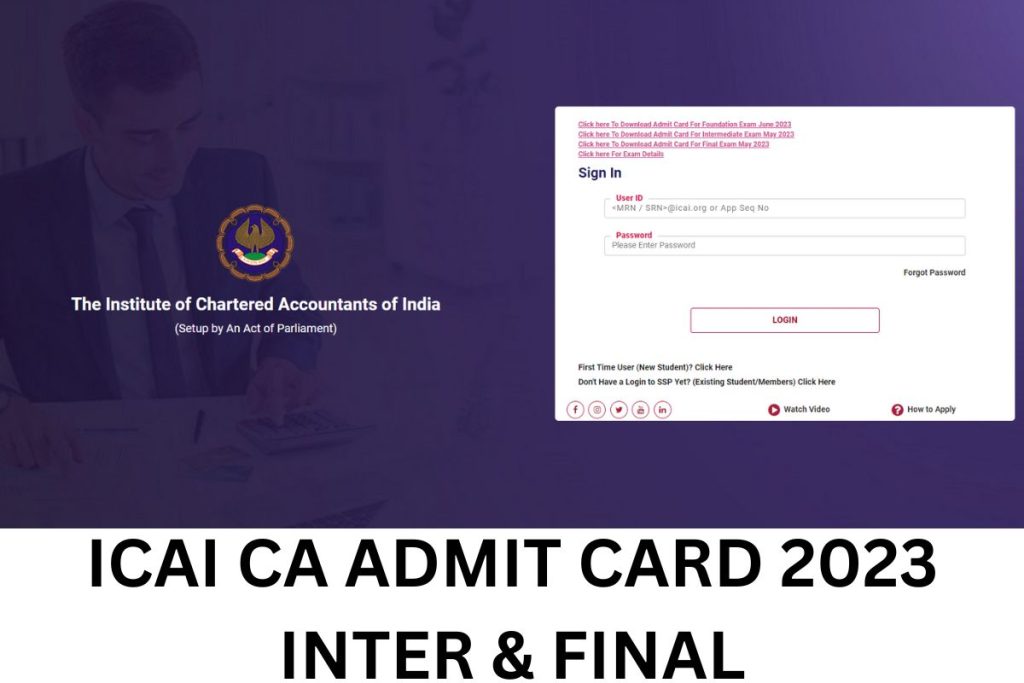 ICAI CA Admit Card Nov 2023, Inter & Final Hall Ticket Link