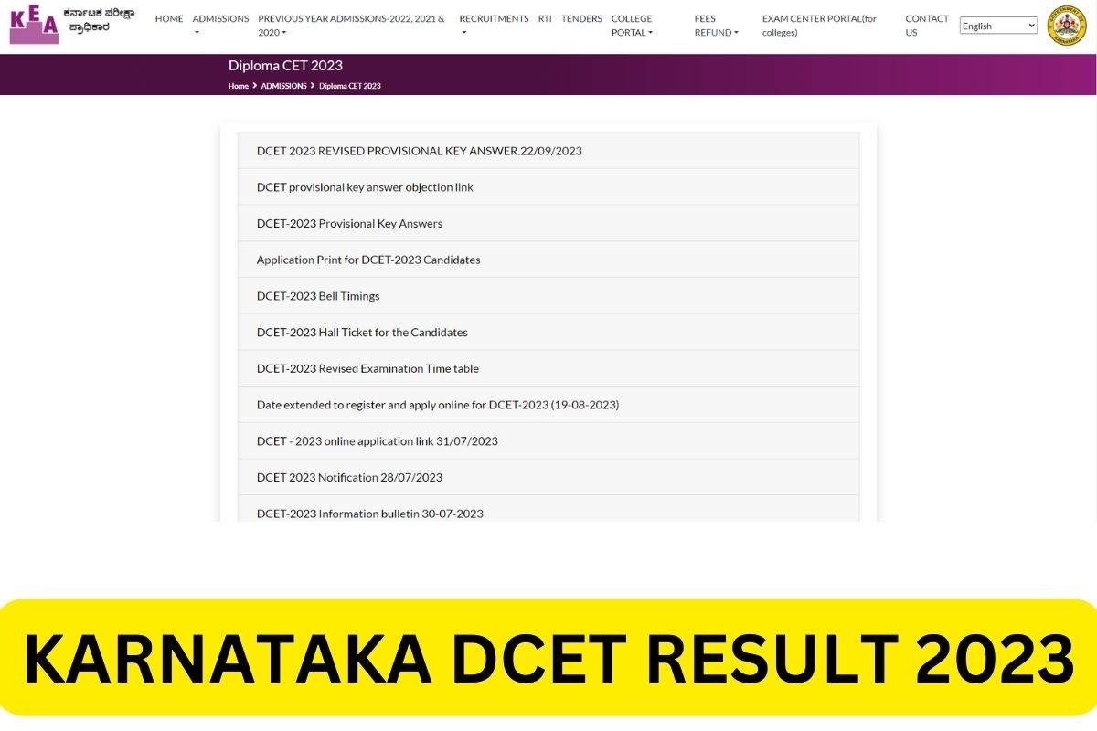 Karnataka DCET Result 2023, Scorecard, Cut Off Marks Out Link