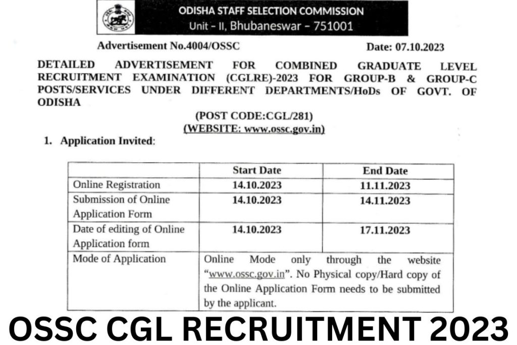 OSSC CGL Recruitment 2023, Notification, Application Form