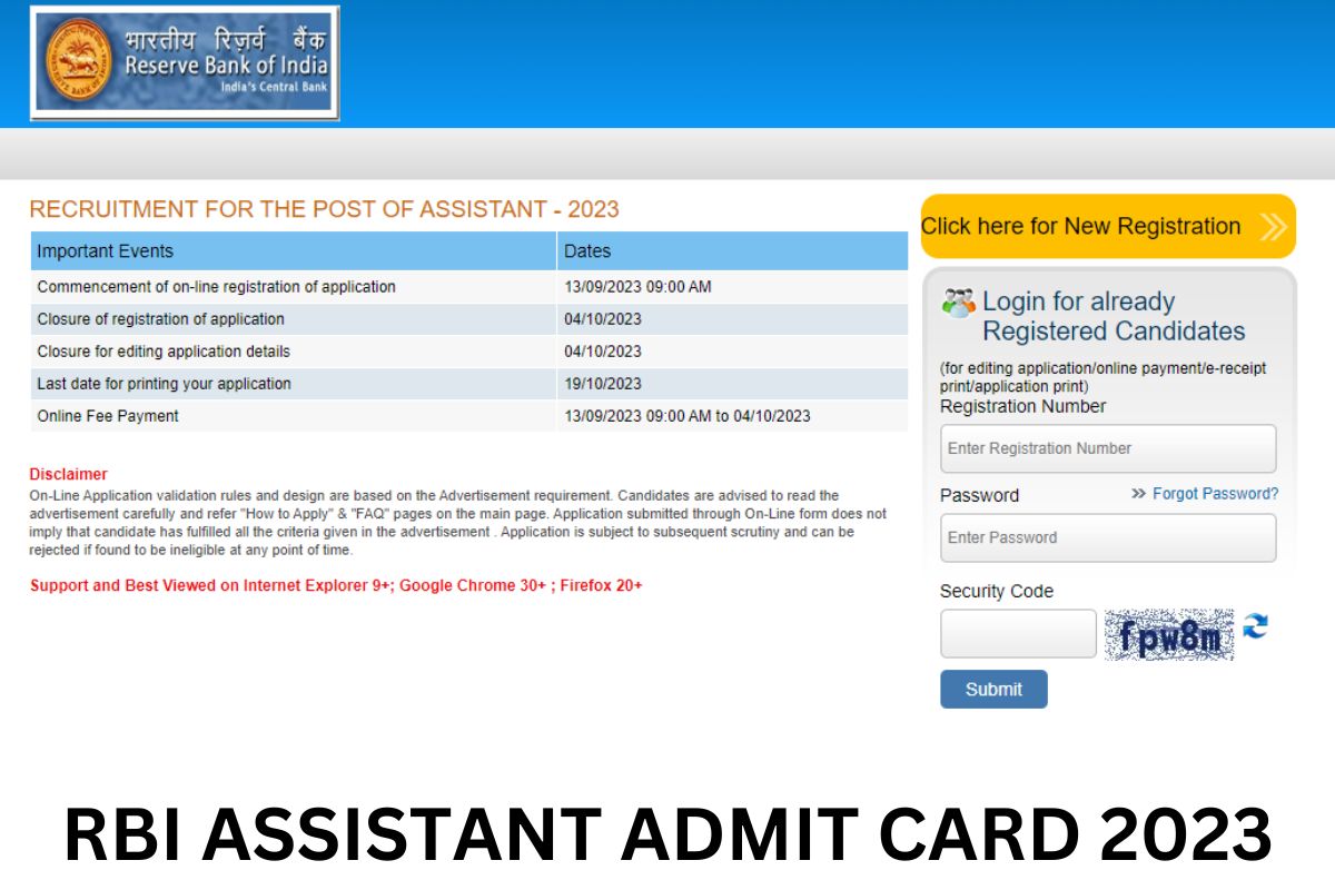 RBI Assistant Admit Card 2023, Prelims Call Letter Download Link @ rbi.org.in