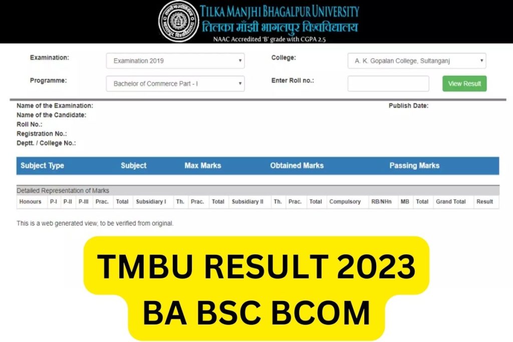 TMBU Result 2023, Part 1, 2, 3 BA BSc BCom Marksheet Link