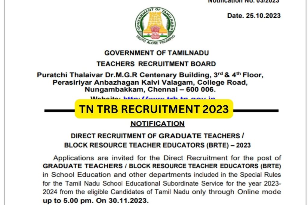 TN TRB Recruitment 2023, Graduate Teacher Notification, Apply Online