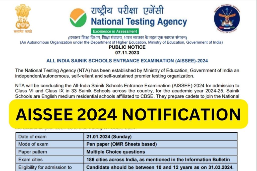 AISSEE 2024 Notification, Application Form, Exam Date, Eligibility