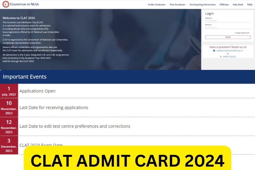 CLAT Admit Card 2024, Exam Date, consortiumofnlus.ac.in Hall Ticket Link