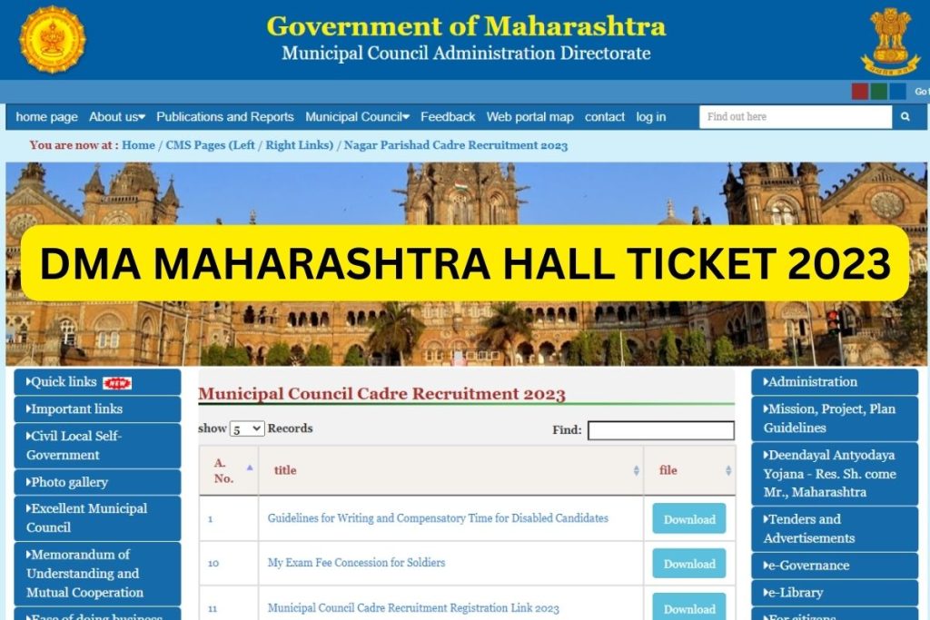DMA Maharashtra Hall Ticket 2023, Group C Exam Date, Nagar Parishad Admit Card Link