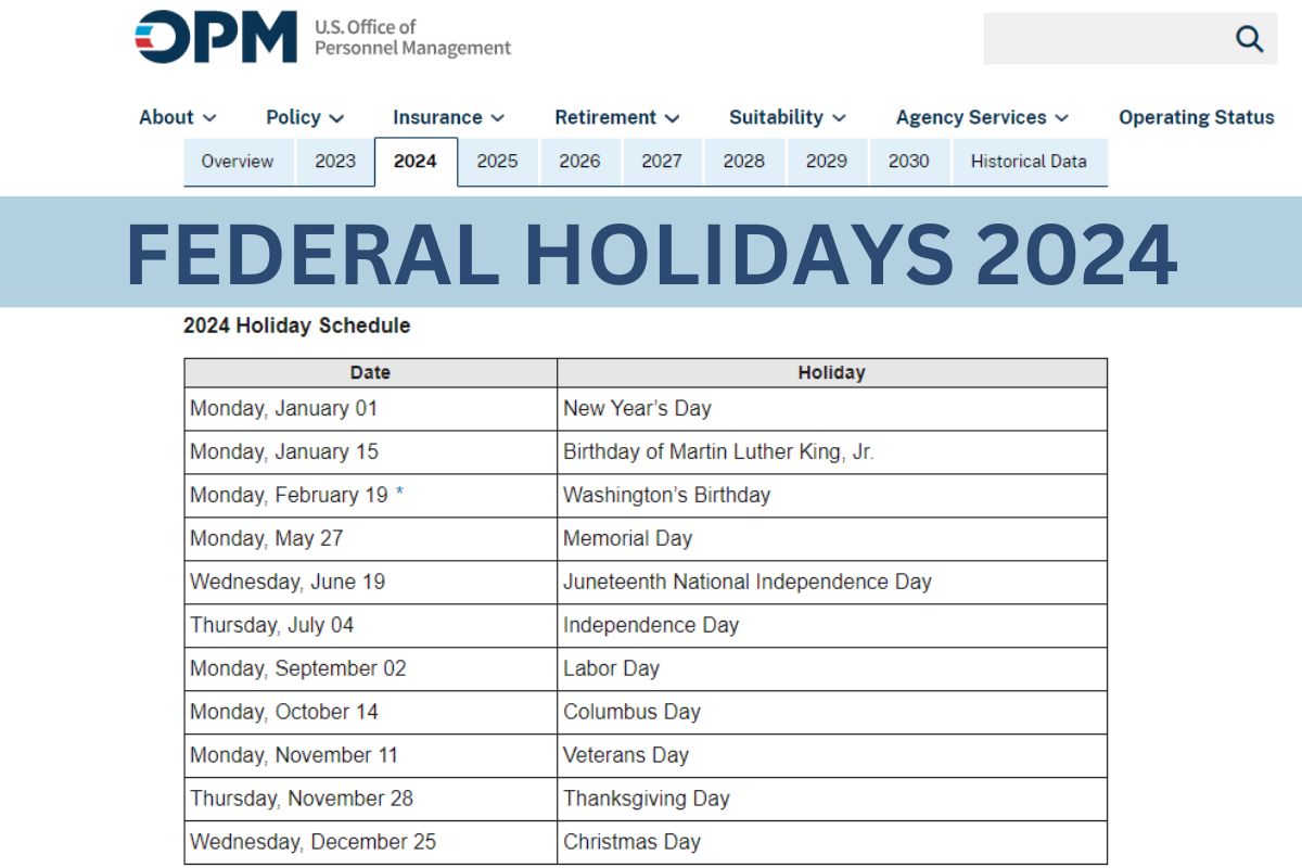 2024 calendar with holidays (US Federal Holidays)