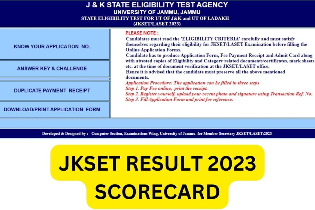 JKSET Result 2023, Jammu Kashmir SET Scorecard, Cut Off Marks