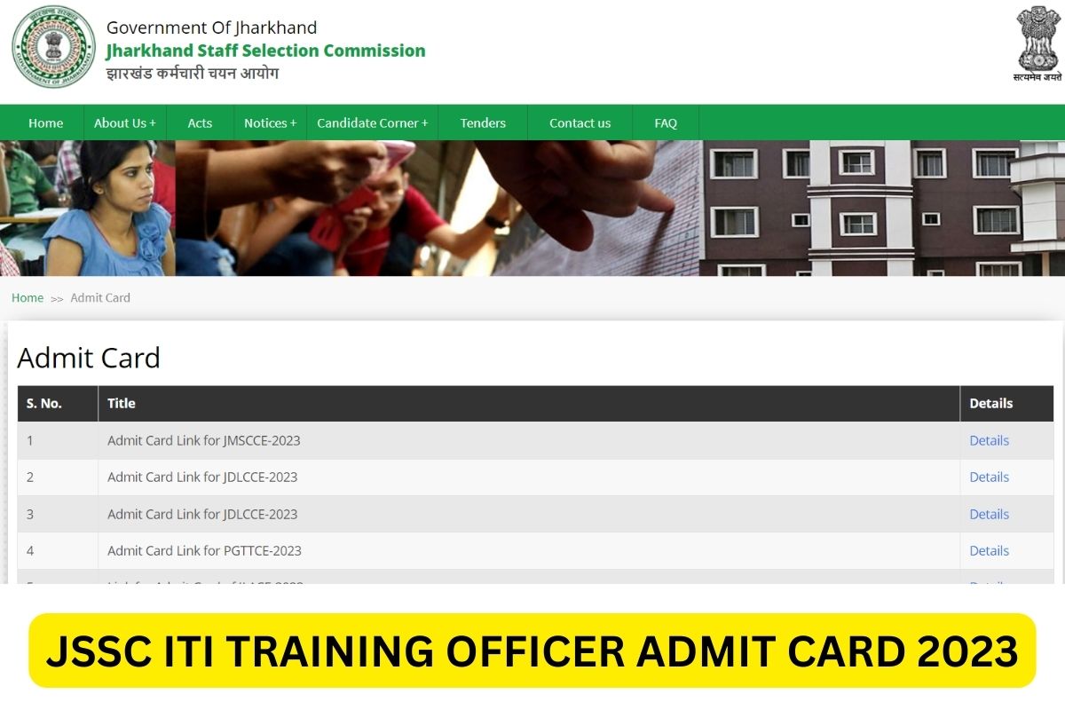 JSSC ITI Training Officer Admit card 2023, jssc.nic.in Hall Ticket Download Link
