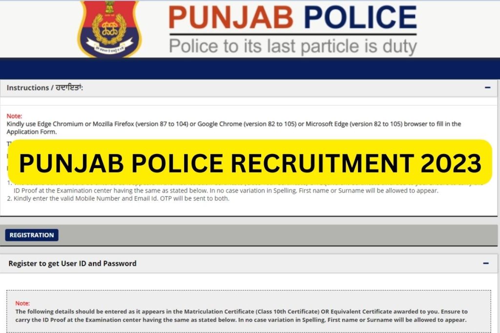 Punjab Police Recruitment 2023, Constable and SI, Application Form