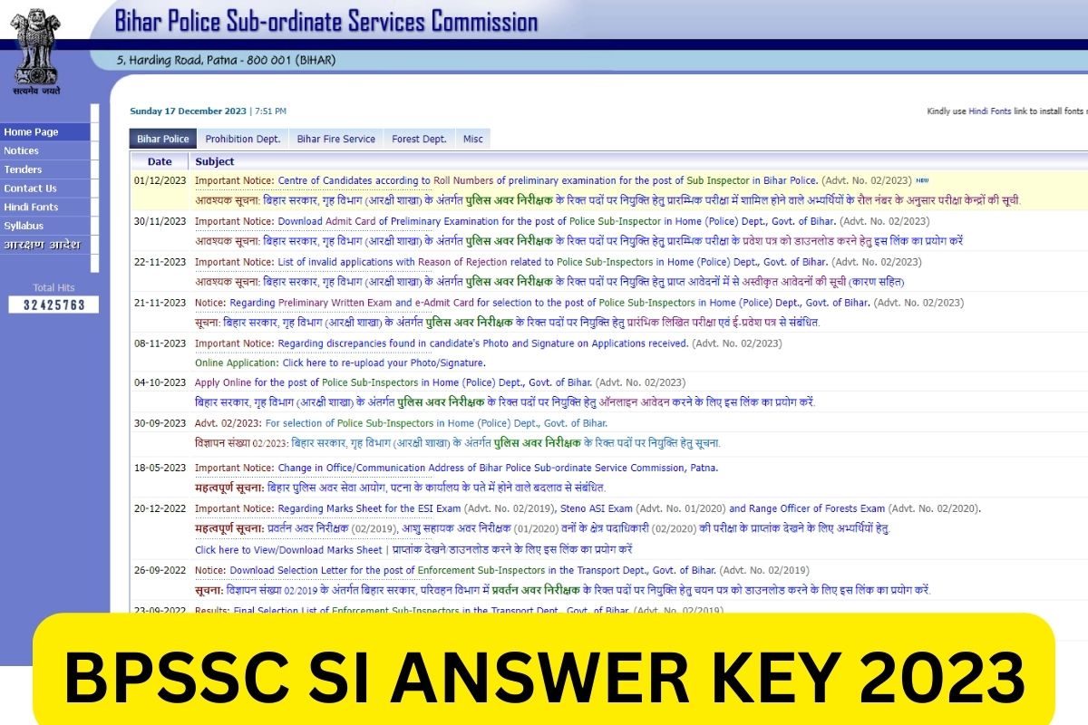 BPSSC SI Answer Key 2023, Bihar Police SI Analysis, Cut Off Marks