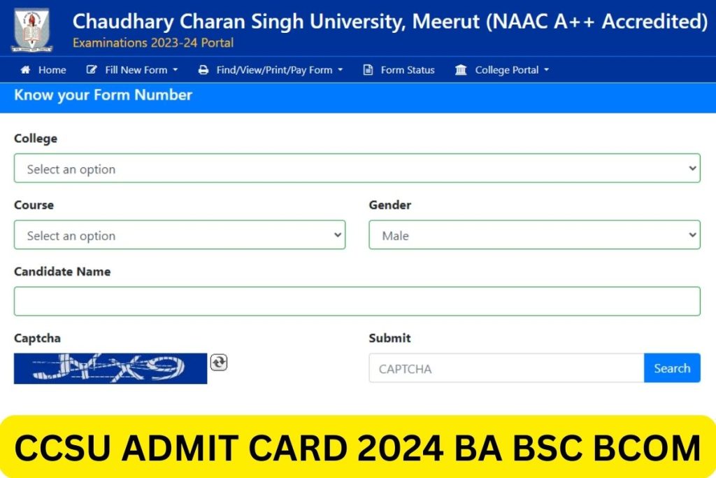 CCSU Admit Card 2024, ccsuniversity.ac.in BA, BSc, Bcom Hall Ticket Download