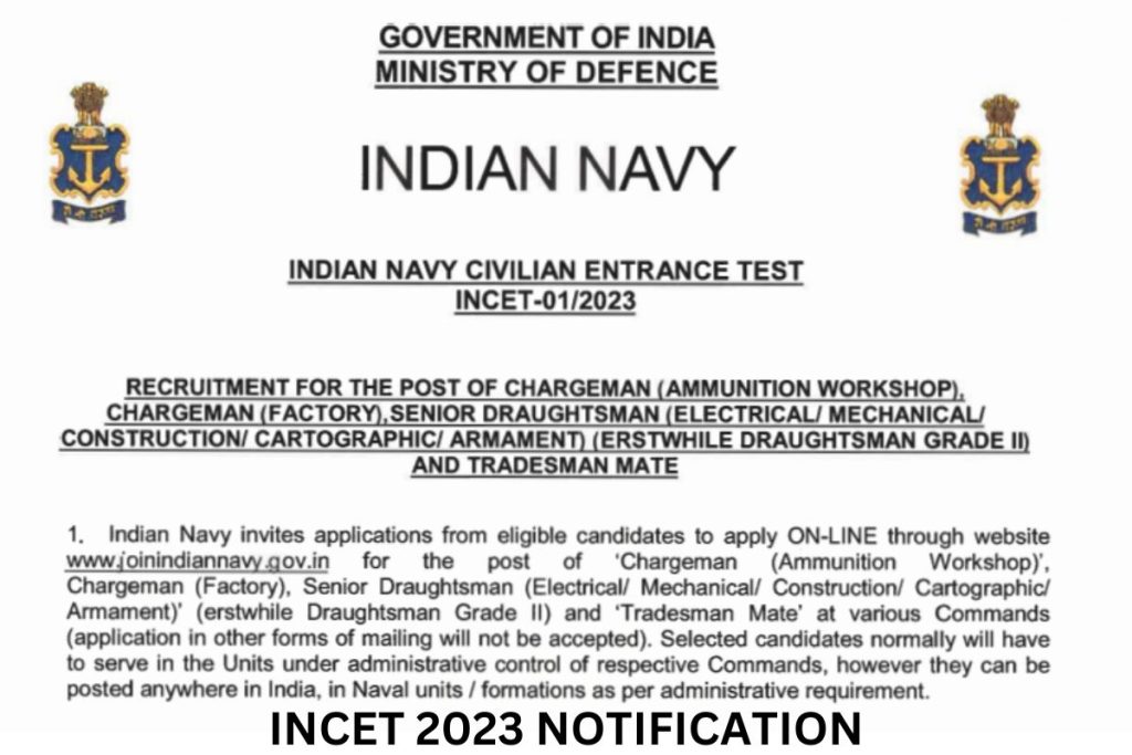 भारतीय नौसेना INCET अधिसूचना 2023, चार्जमैन भर्ती, ऑनलाइन आवेदन करें।