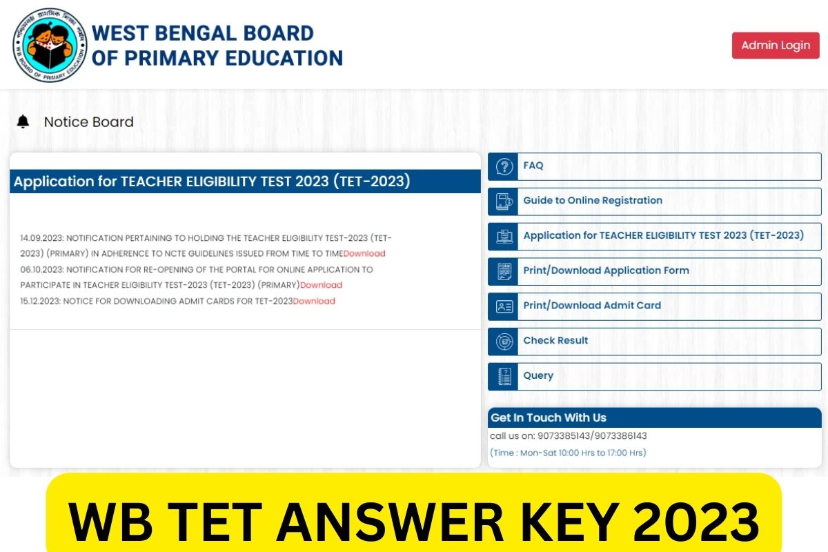 WB TET Answer Key 2023 Download, Question Paper, Cut Off Marks