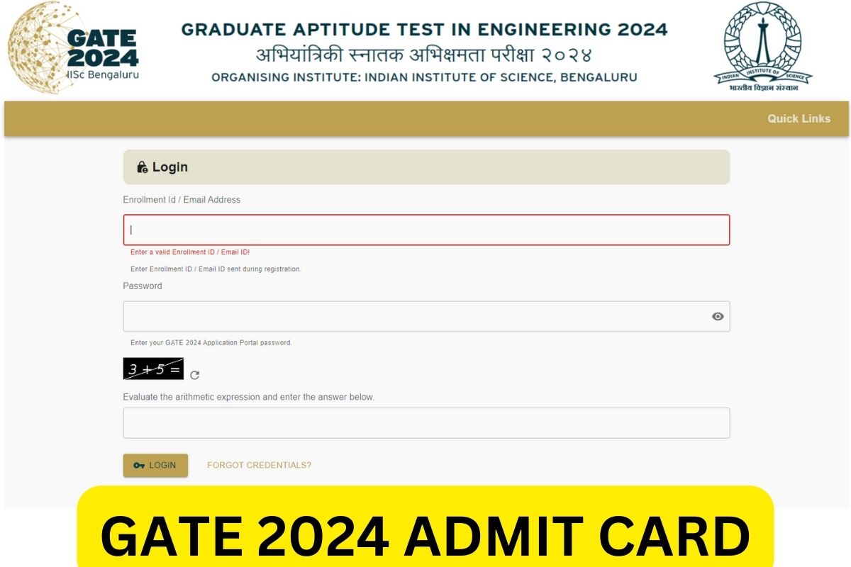 GATE 2024 Admit Card Download, gate2024.iisc.ac.in Hall Ticket Link