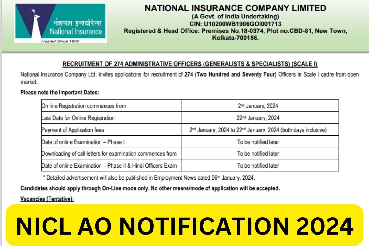 NICL AO Notification 2024 - Administrative Officer Recruitment Apply Online