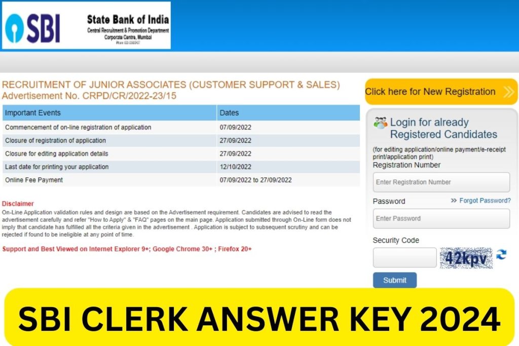 ⁠SBI Clerk Answer Key 2024, Junior Assistant Cut Off Marks