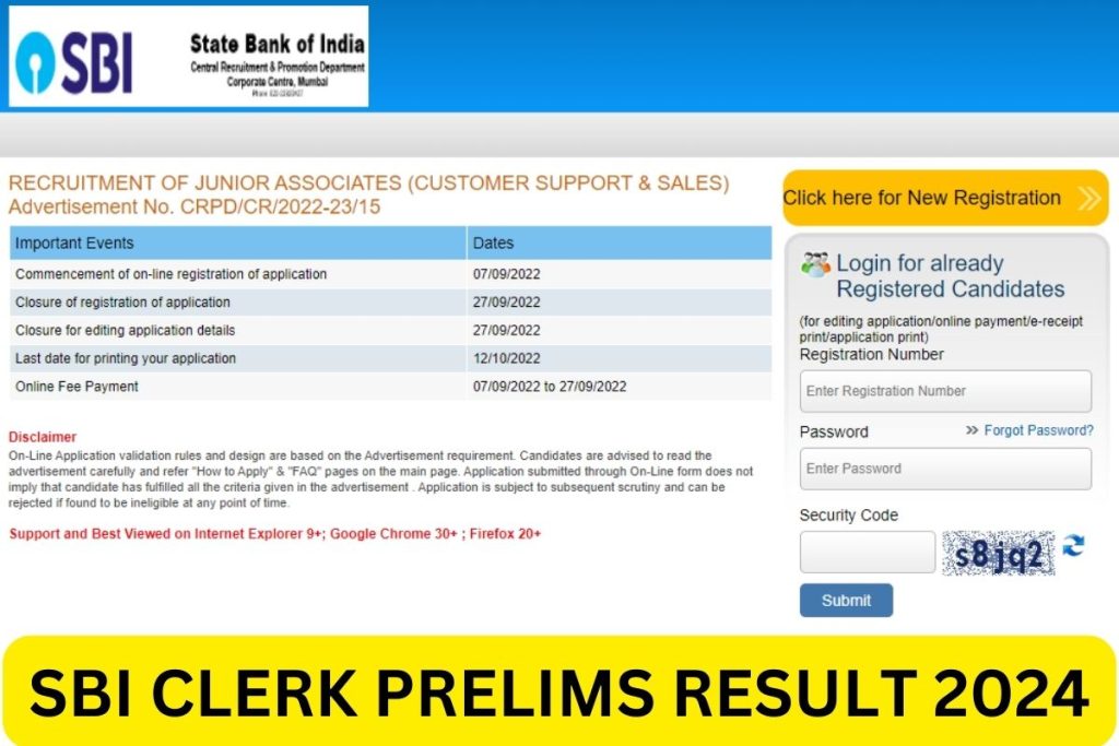 SBI Clerk Prelims Result 2024, JA Cut Off Marks, Merit List